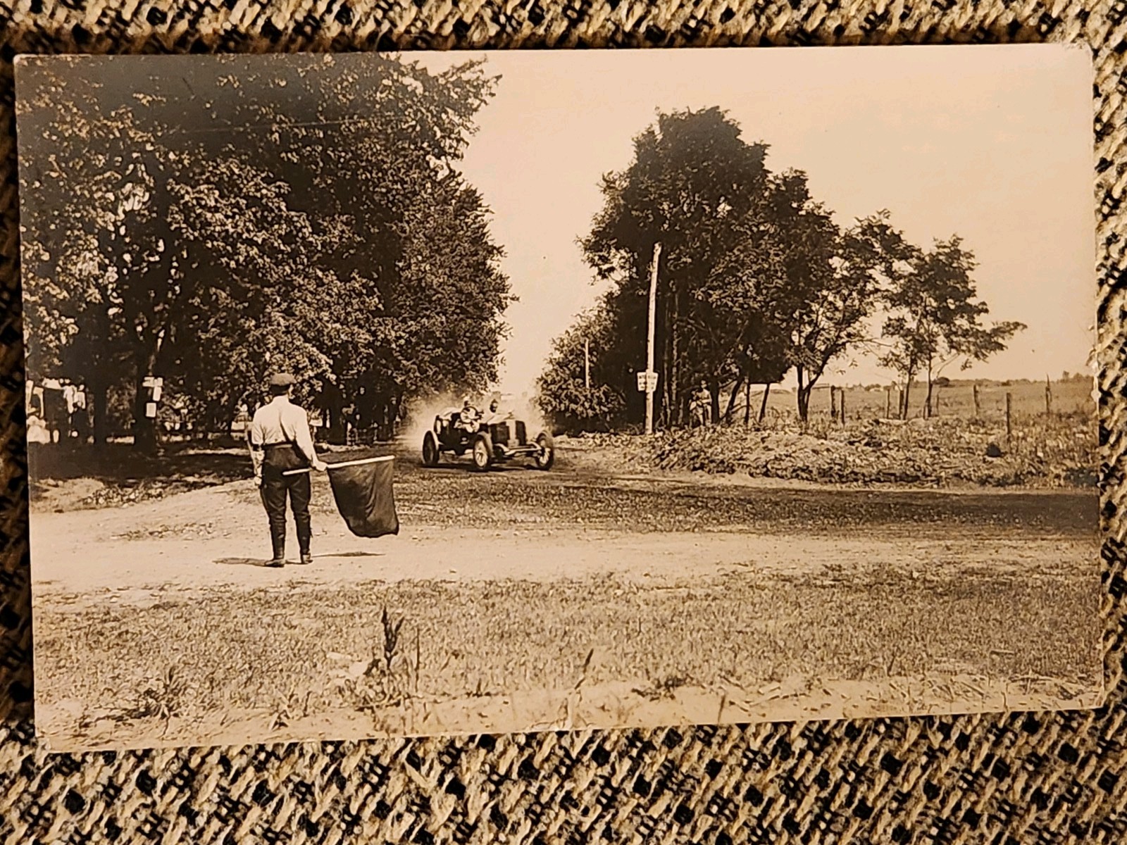 Elgin Illinois Auto Race Flagger And Car 1 1910 Real Photo Postcard