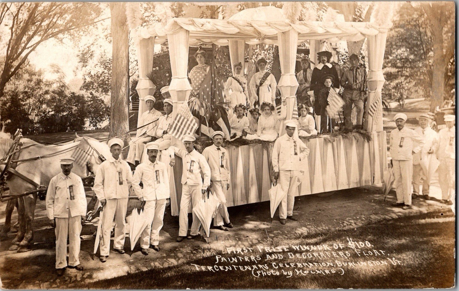 Burlington Vermont Tercentenary Celebration Parade Winners 1909 Real Photo Postcard
