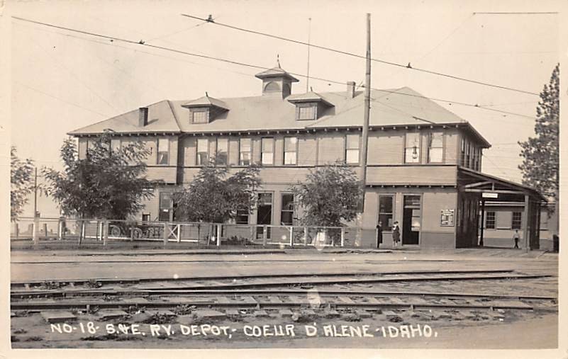 Coeur d' Alene Idaho S & E Railway Depot Electric Railroad Station Real Photo Postcard