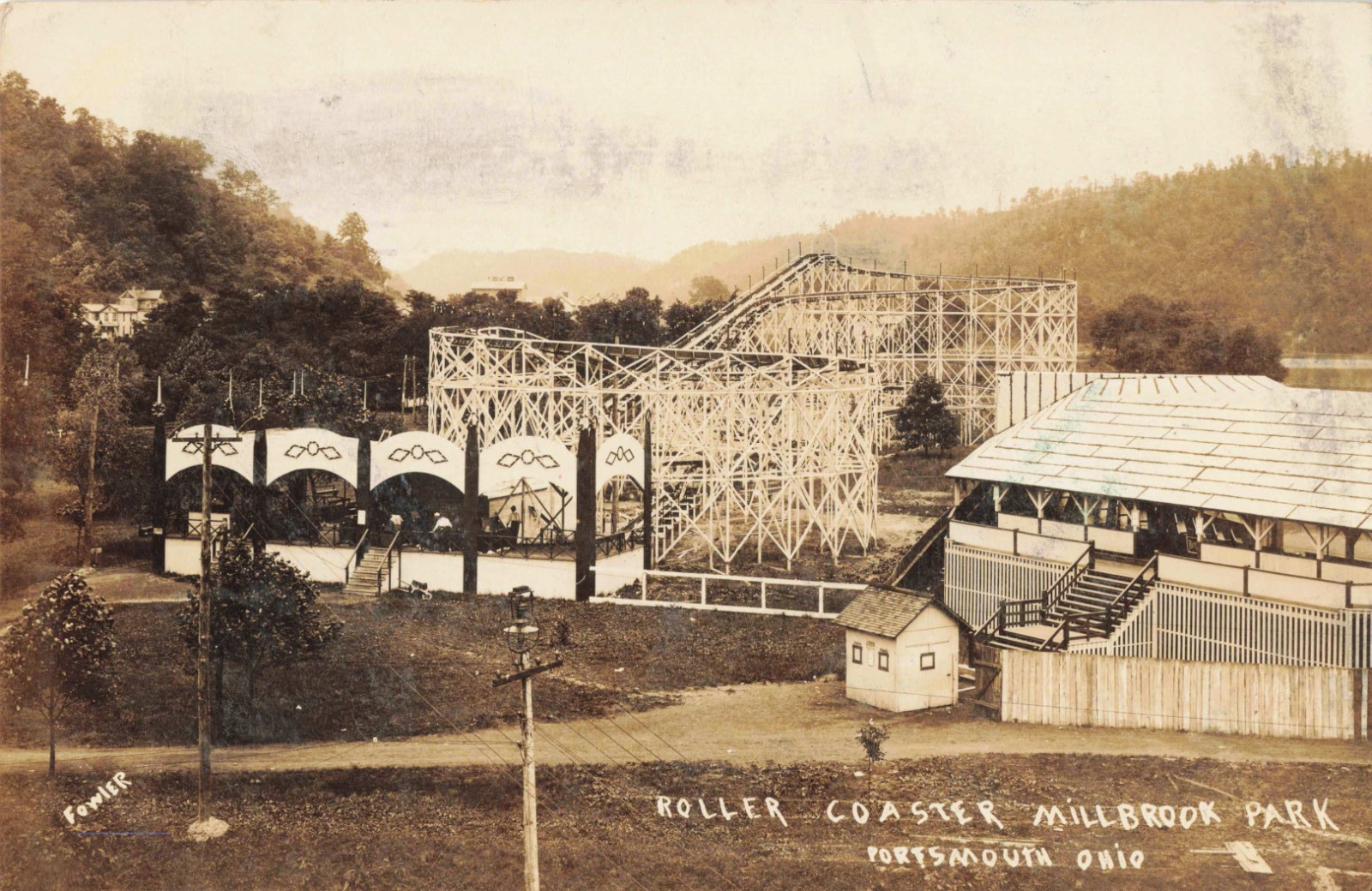 Millbrook Park Portsmouth Ohio Roller Coaster 1910 Real Photo Postcard