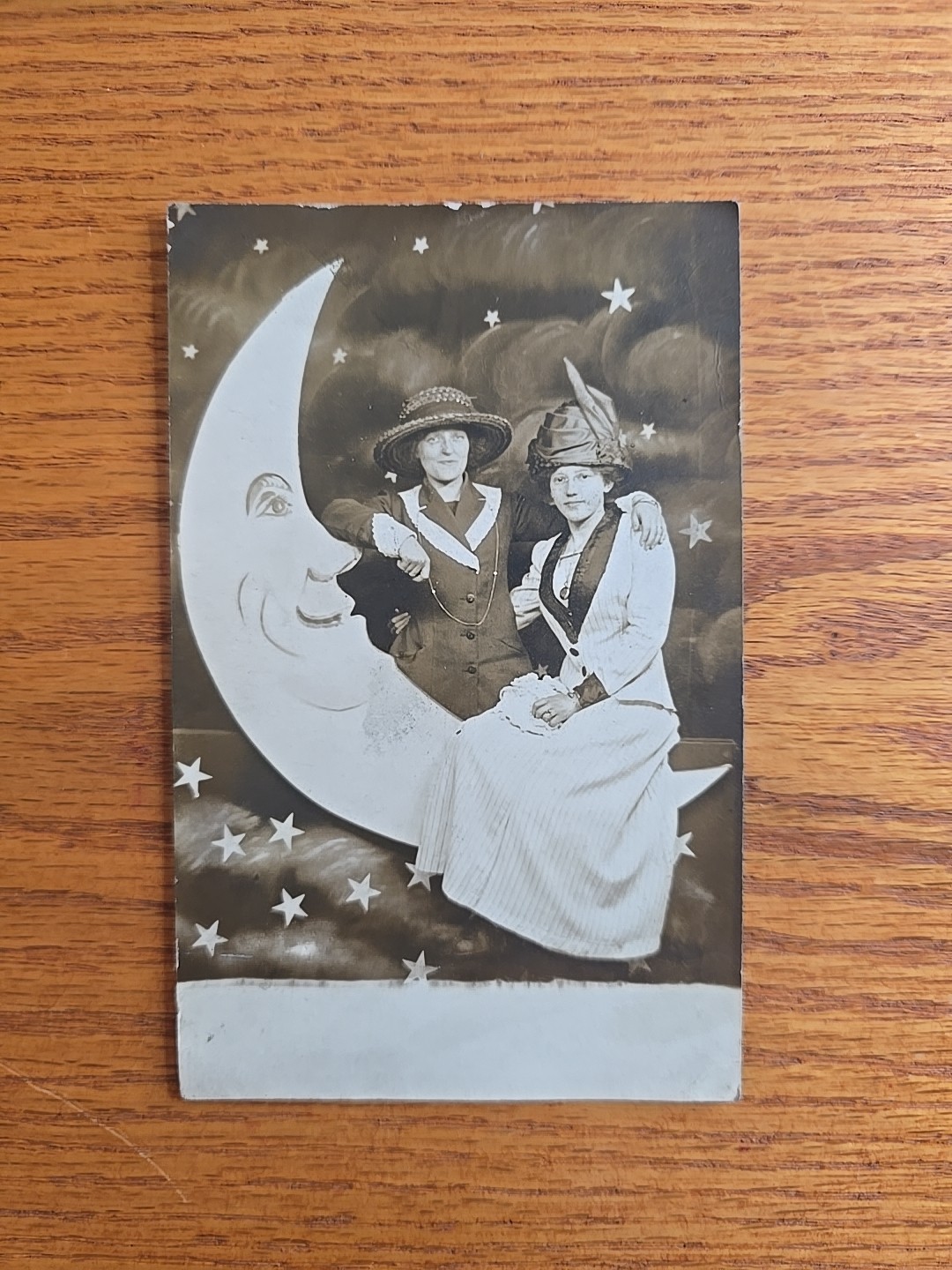Akron Ohio Happy Couple With The Man In The Moon Real Photo Postcard