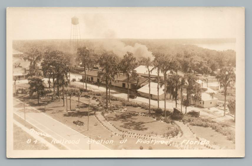 Frostproof Florida Polk Railroad Train Depot Among Citrus Real Photo Postcard