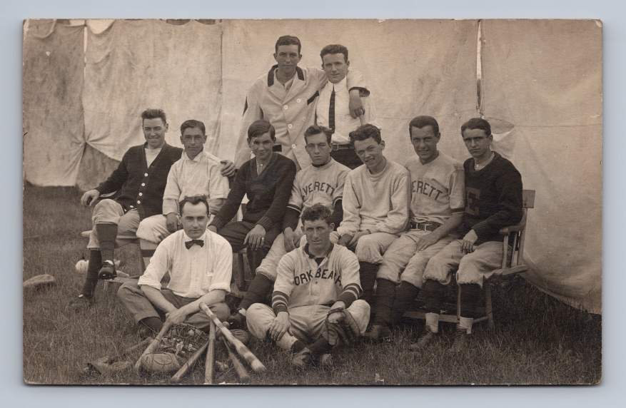 York Beach Maine Handsome Baseball Team With Short Hand Code Message 1912 Real Photo Postcard