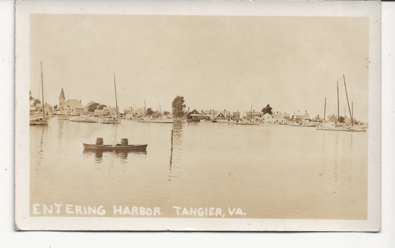 Tangier Island Eastern Shore Virginia Harbor, Church, Boat Real Photo Postcard