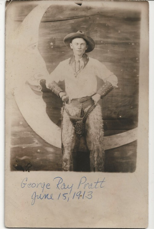 Amusement Park Paper Moon with Identified Cowboy in Full Dress 1913 Azo Real Photo