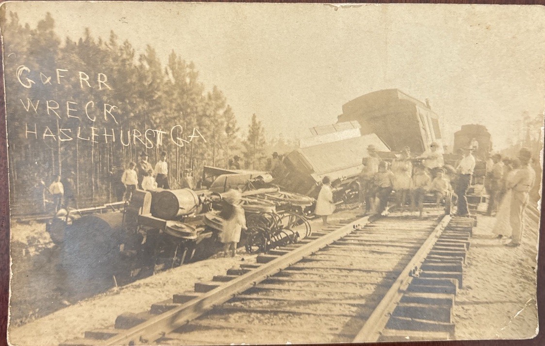 Hazlehurst Georgia G&F Railroad Train Derailment Wreck Real Photo Postcard