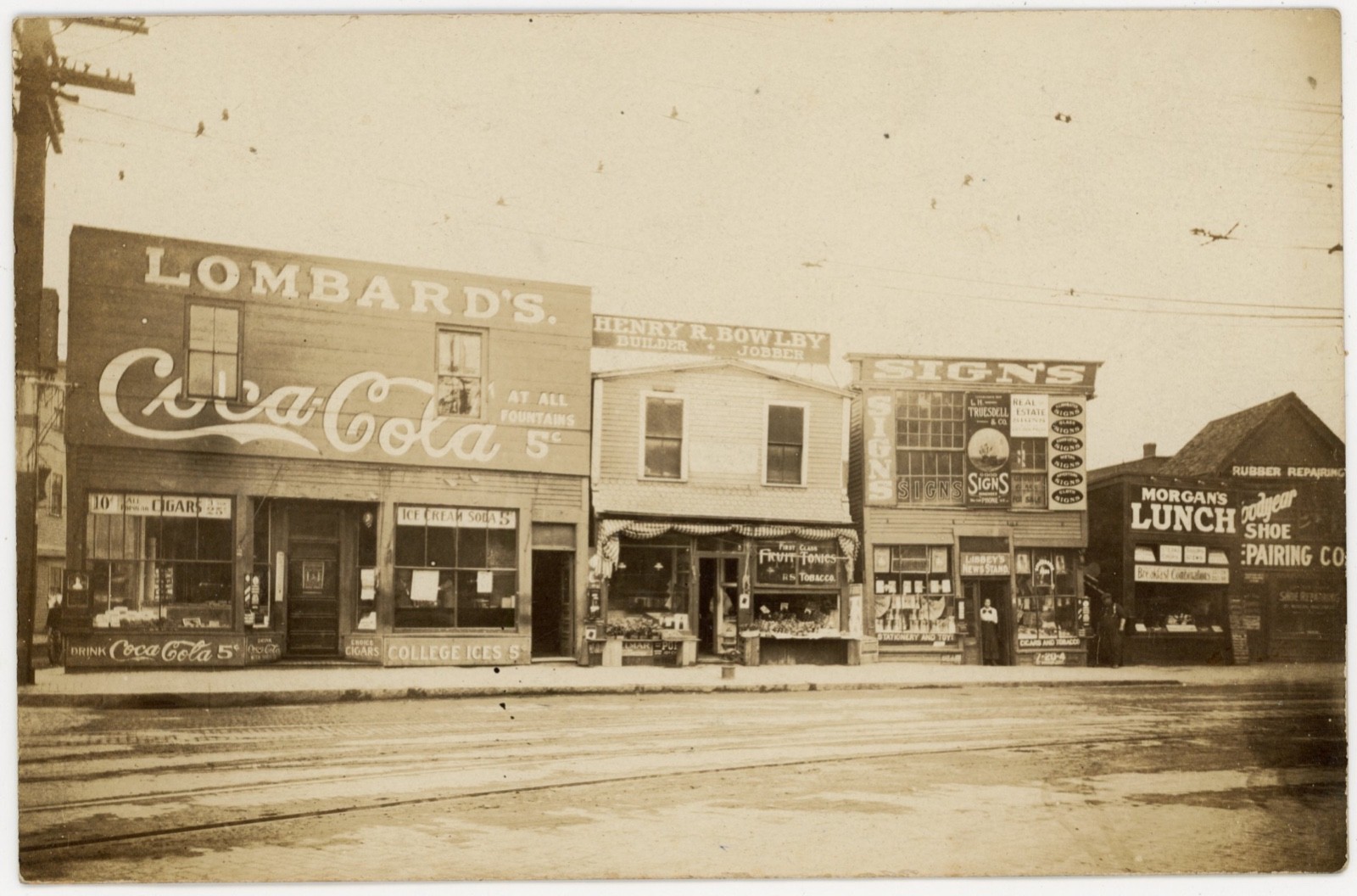 Davis Square Somerville Massachusetts Lombard’s Coca-Cola Sign 1910 Real Photo Postcard