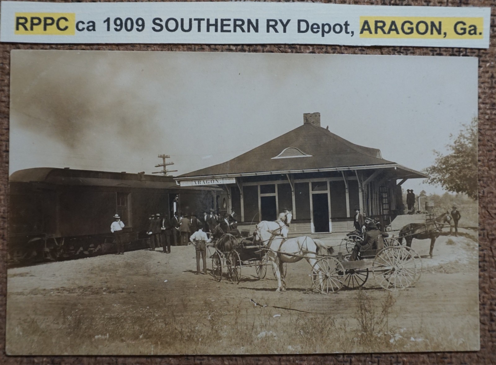 Aragon Georgia Southern Railway Depot With Horses And Buggies 1909 Real Photo Postcard