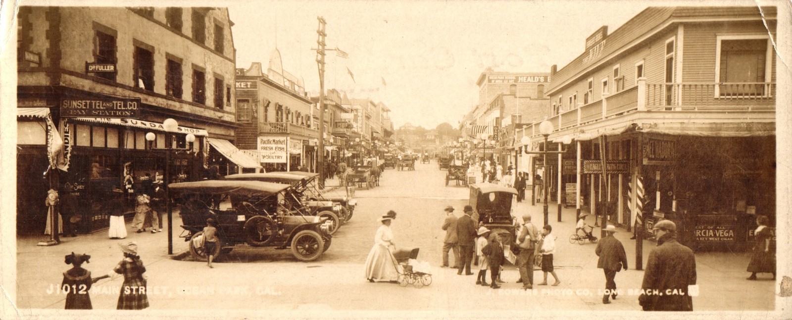 Ocean Park California Main Street Early Autos J. Bowers Photo Co. Real Photo Postcard