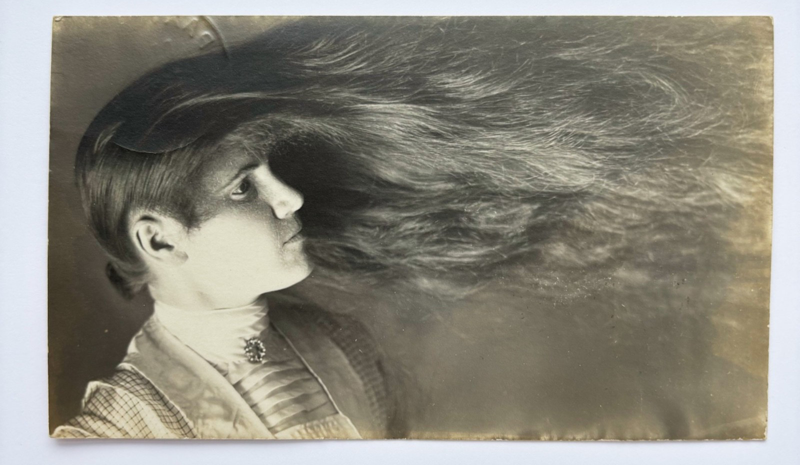 Long Hair Portrait 1908 Real Photo Postcard