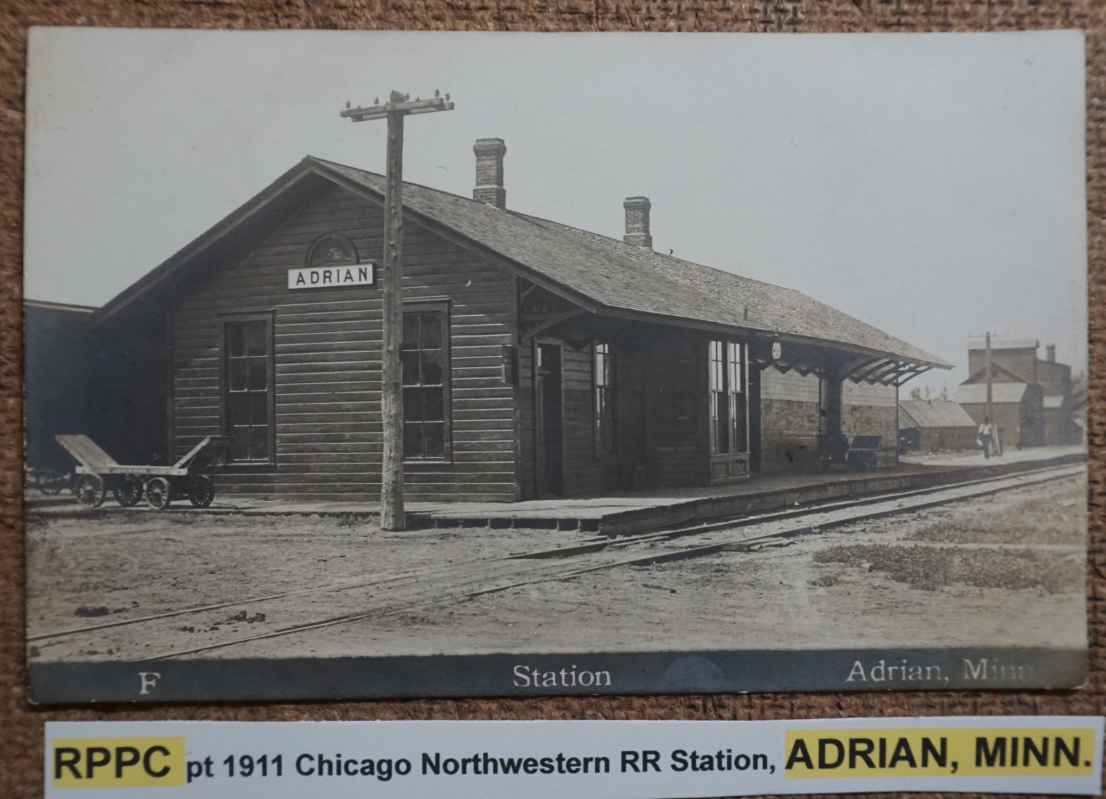 Adrian Minnesota Chicago North Western Railroad Station 1911 Real Photo Postcard