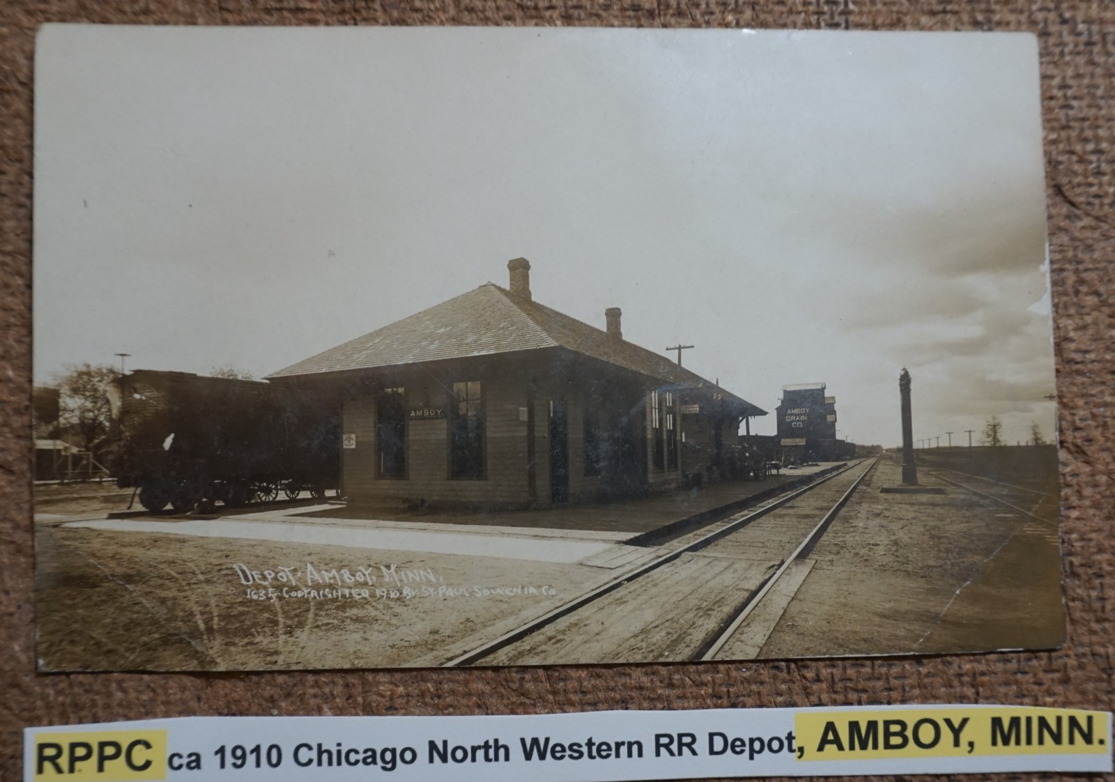 Amboy Minnesota Chicago North Western Railroad Depot 1910 Real Photo Postcard