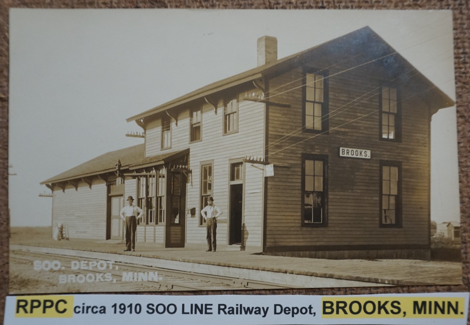 Brooks Minnesota Soo Line Railway Depot 1910 Real Photo Postcard