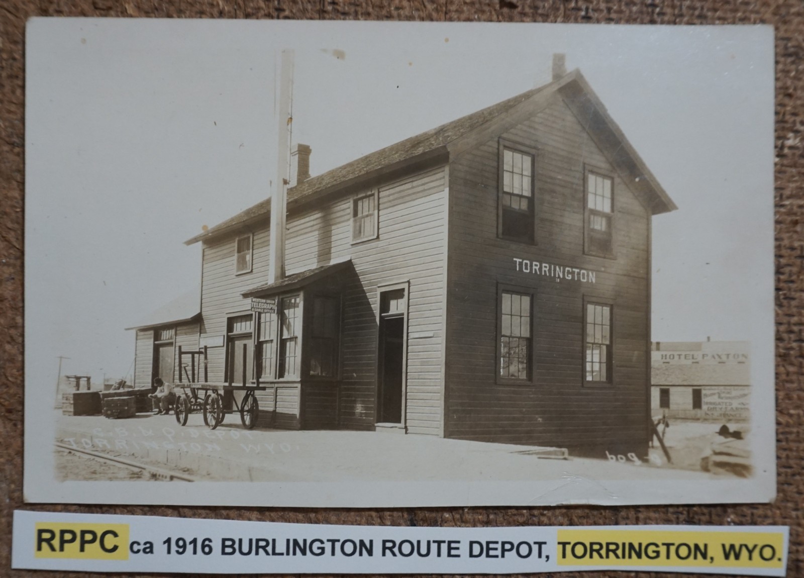 Torrington Wyoming Burlington Route Depot 1916 Real Photo Postcard