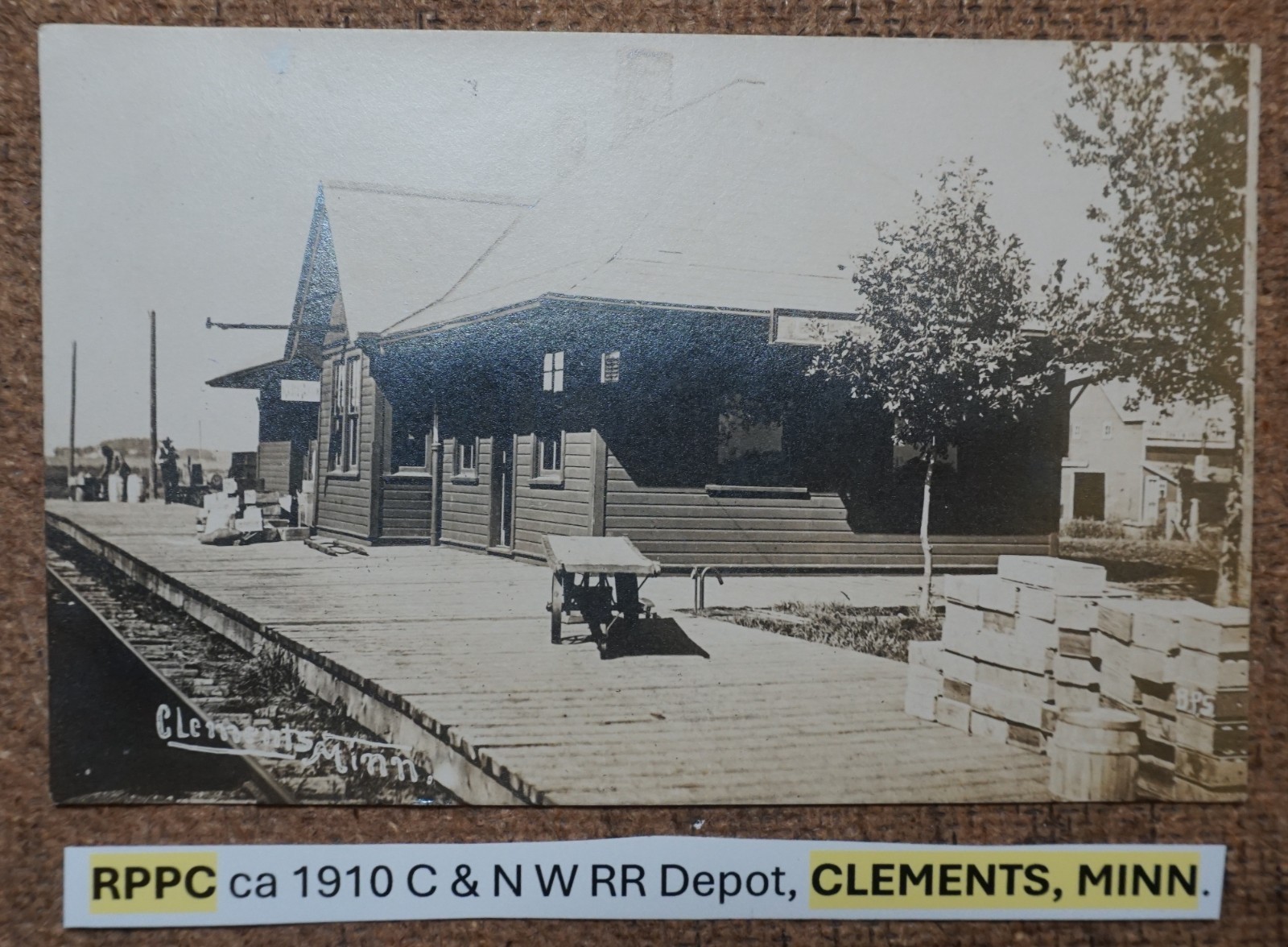 Clements Minnesota Chicago And North Western Railroad Depot 1910 Real Photo Postcard