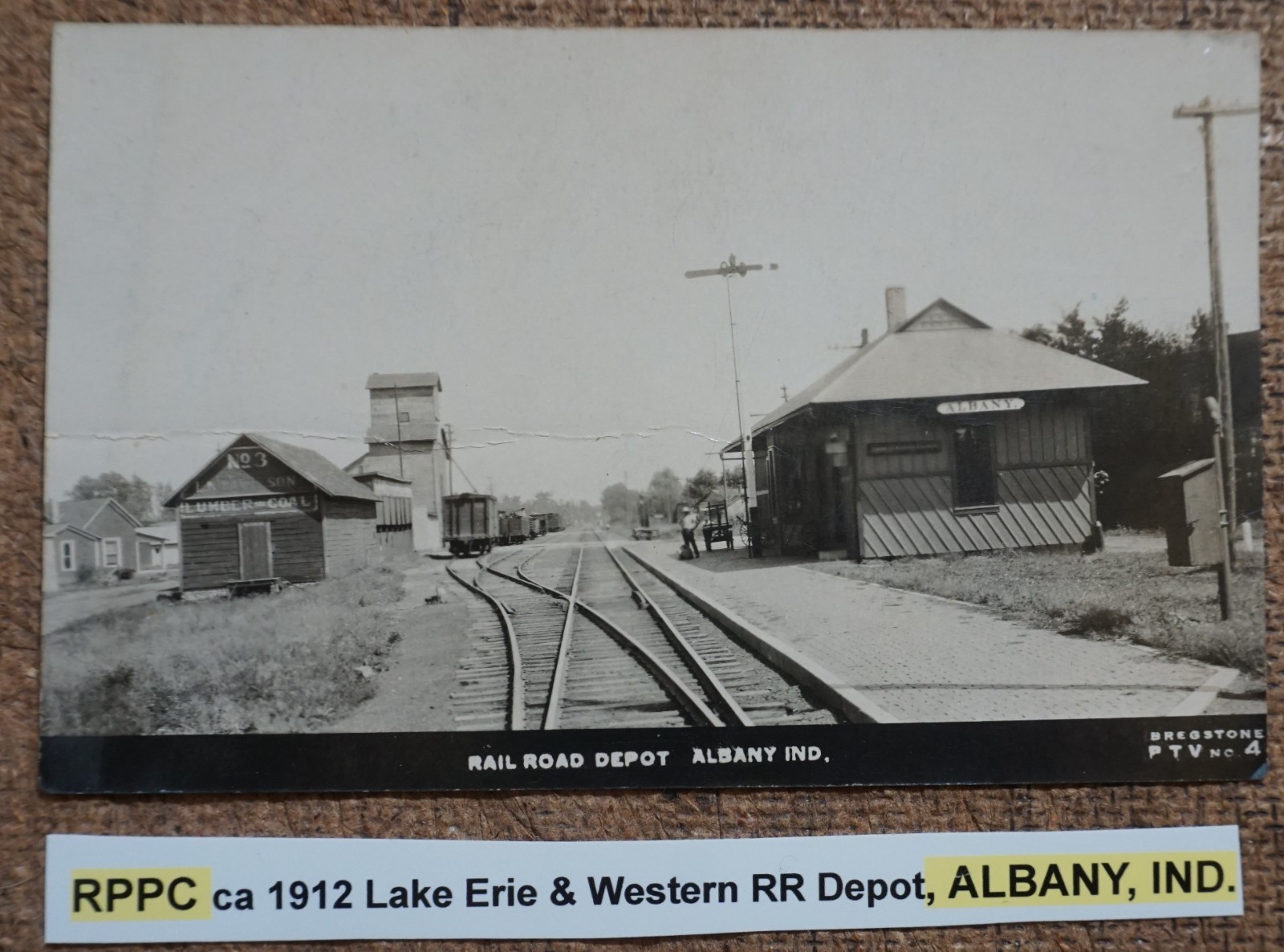 Albany Indiana Lake Erie & Western Railroad Depot 1912 Real Photo Postcard