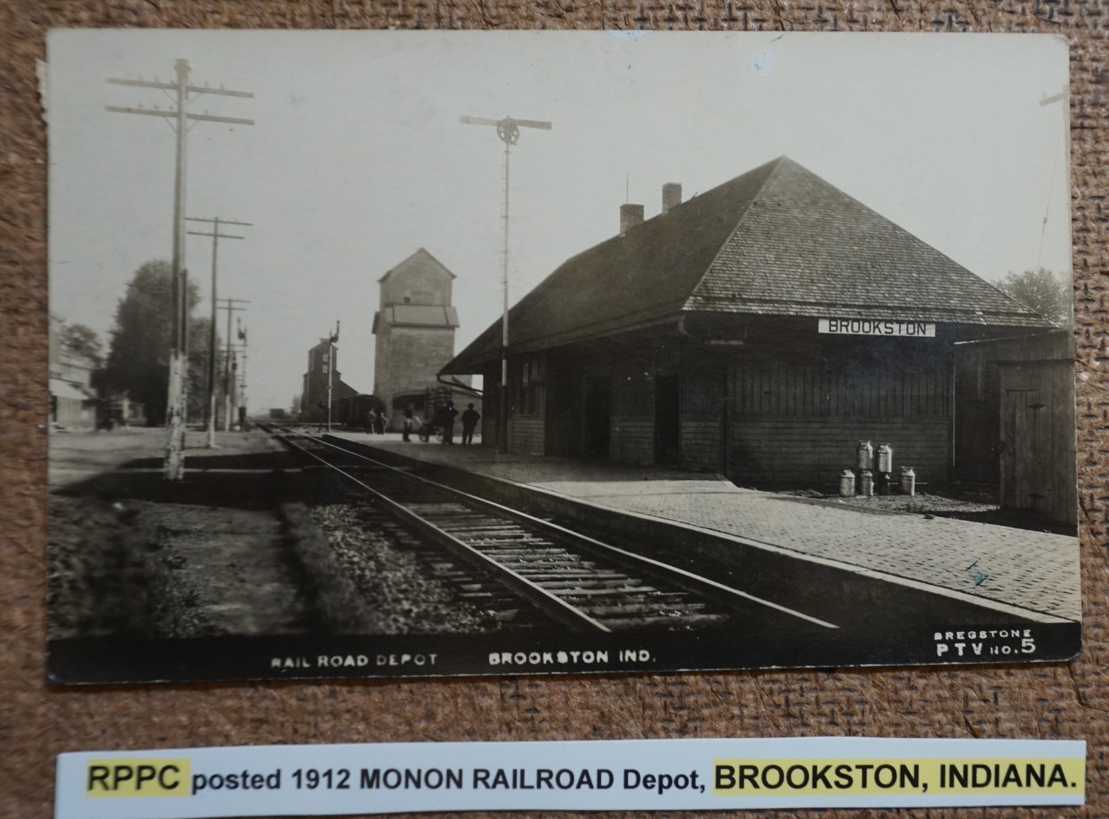 Brookston Indiana Monon Railroad Depot 1912 Real Photo Postcard