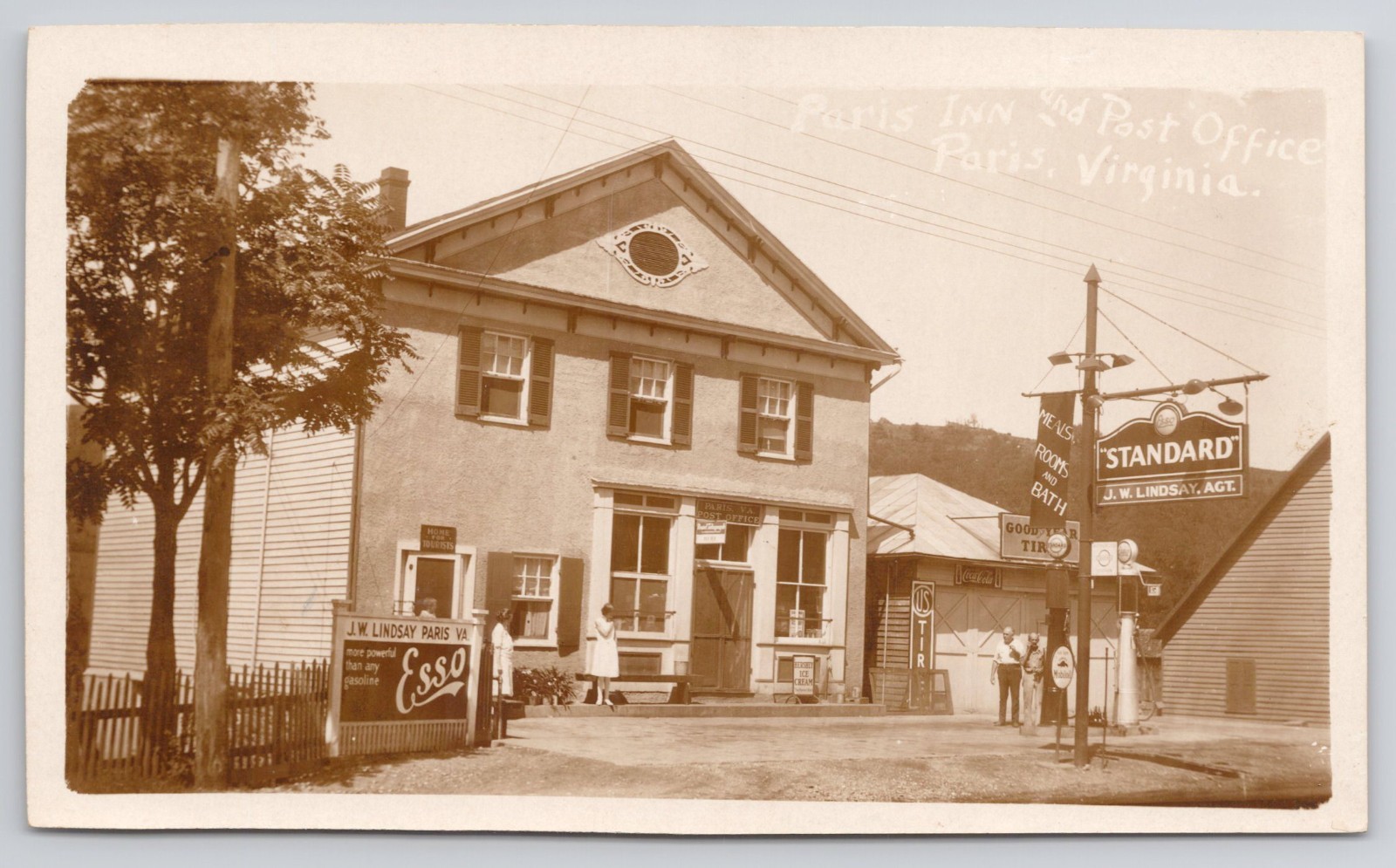 Paris Virginia Post Office Rooms with Esso Coke Goodyear Mobil Gas Signs 1935 Real Photo Postcard