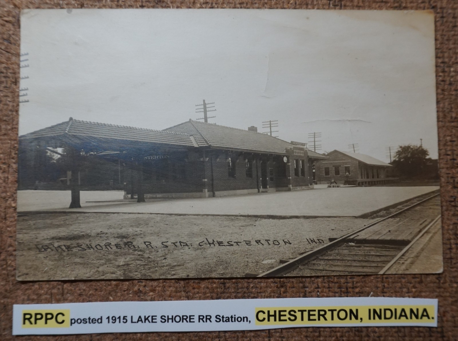 Chesterton Indiana Lake Shore Railroad Station 1915 Real Photo Postcard