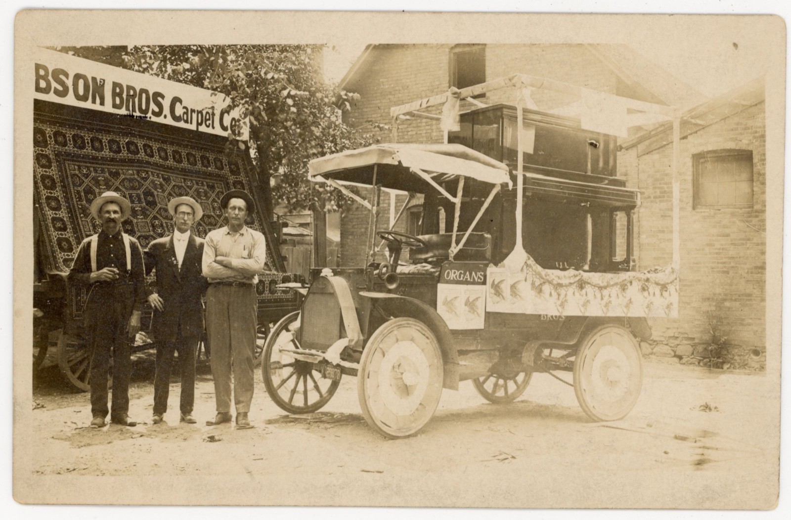 Lansing Michigan Robson Carpet Co Grinnell Bros Piano Moving Truck 1909 Real Photo Postcard