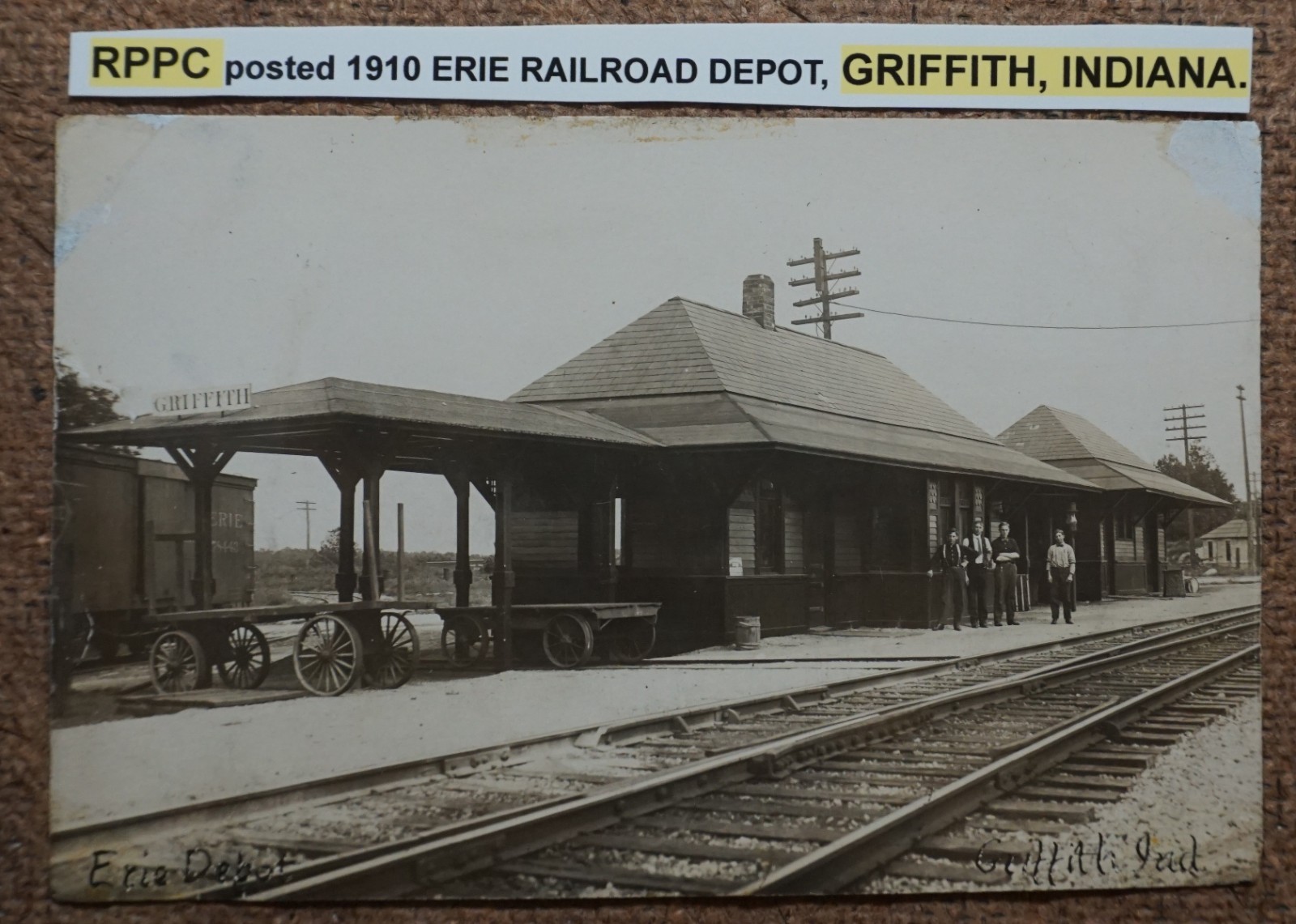 Griffith Indiana Erie Railroad Depot 1910 Real Photo Postcard