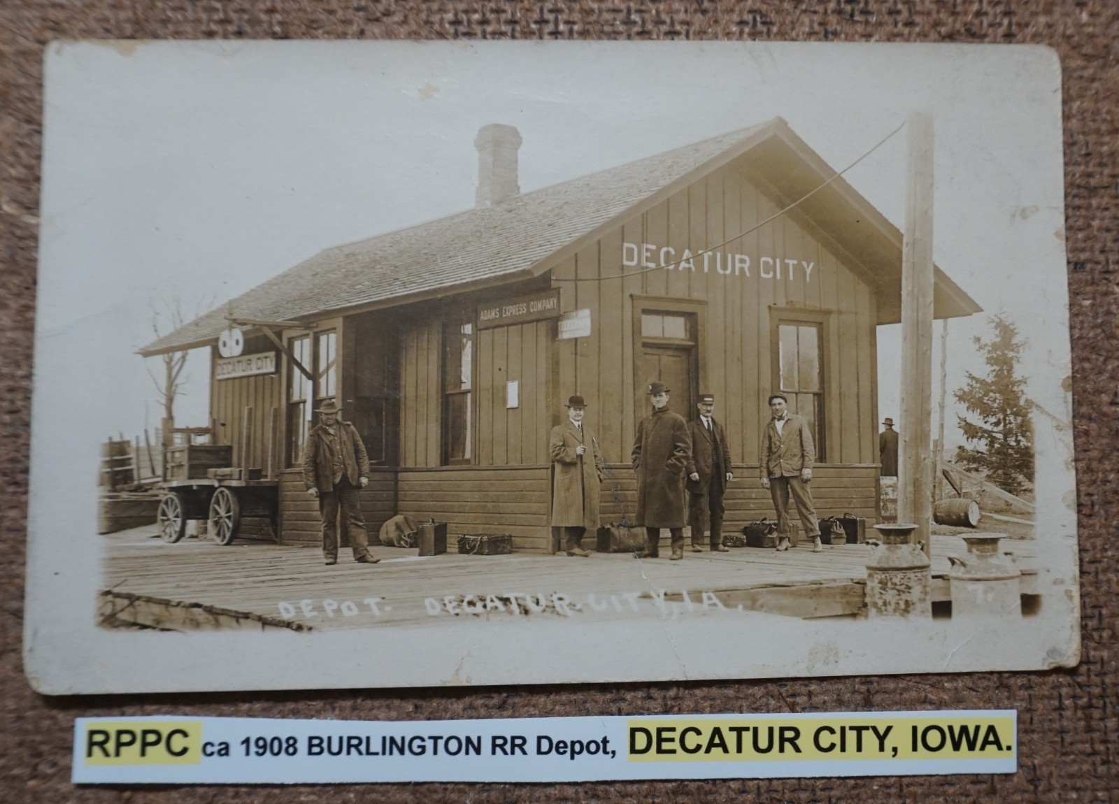 Decatur City Iowa Burlington Railroad Depot 1908 Real Photo Postcard