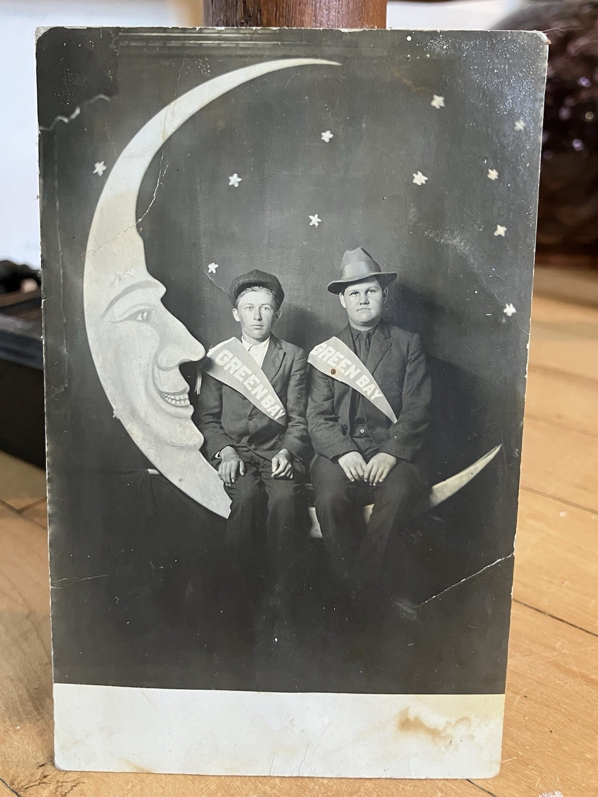 Green Bay Paper Moon Young Men Pennants Real Photo Postcard