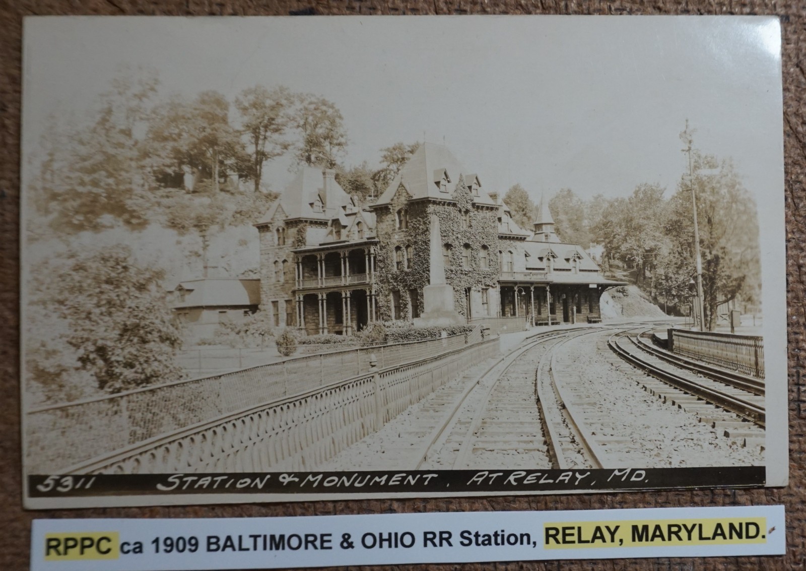 Relay Maryland Baltimore & Ohio Railroad Station 1909 Real Photo Postcard