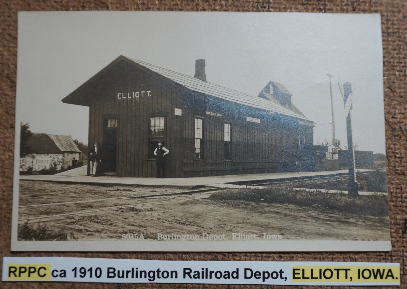 Elliott Iowa Burlington Railroad Depot 1910 Real Photo Postcard