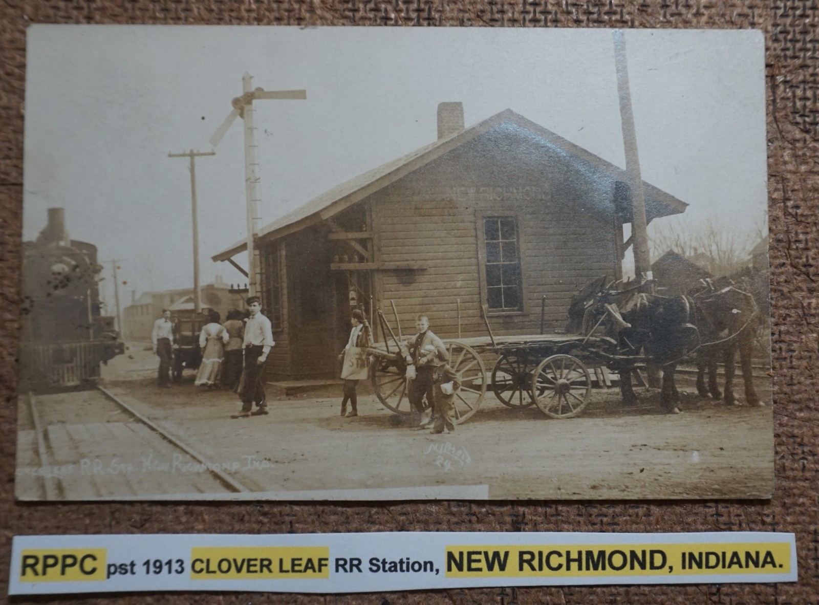 New Richmond Indiana Clover Leaf Railroad Station 1913 Real Photo Postcard