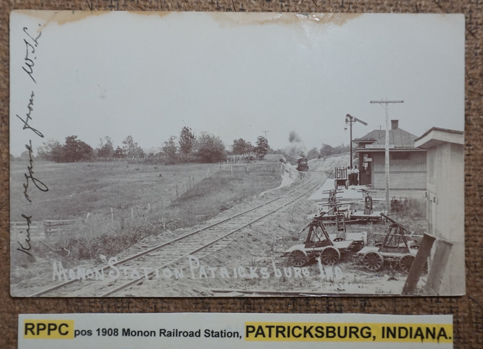Patricksburg Indiana Monon Railroad Station 1908 Real Photo Postcard