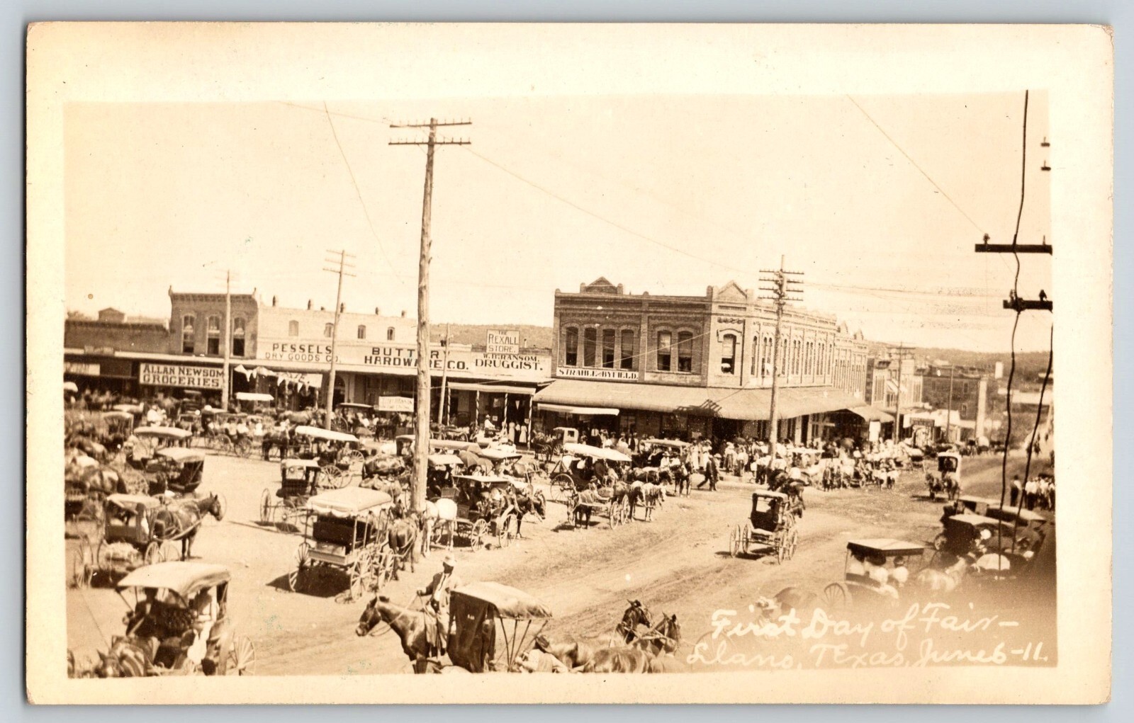 Llano Texas First Day Of Fair With Drug Hardware And Grocery 1911 Real Photo Postcard