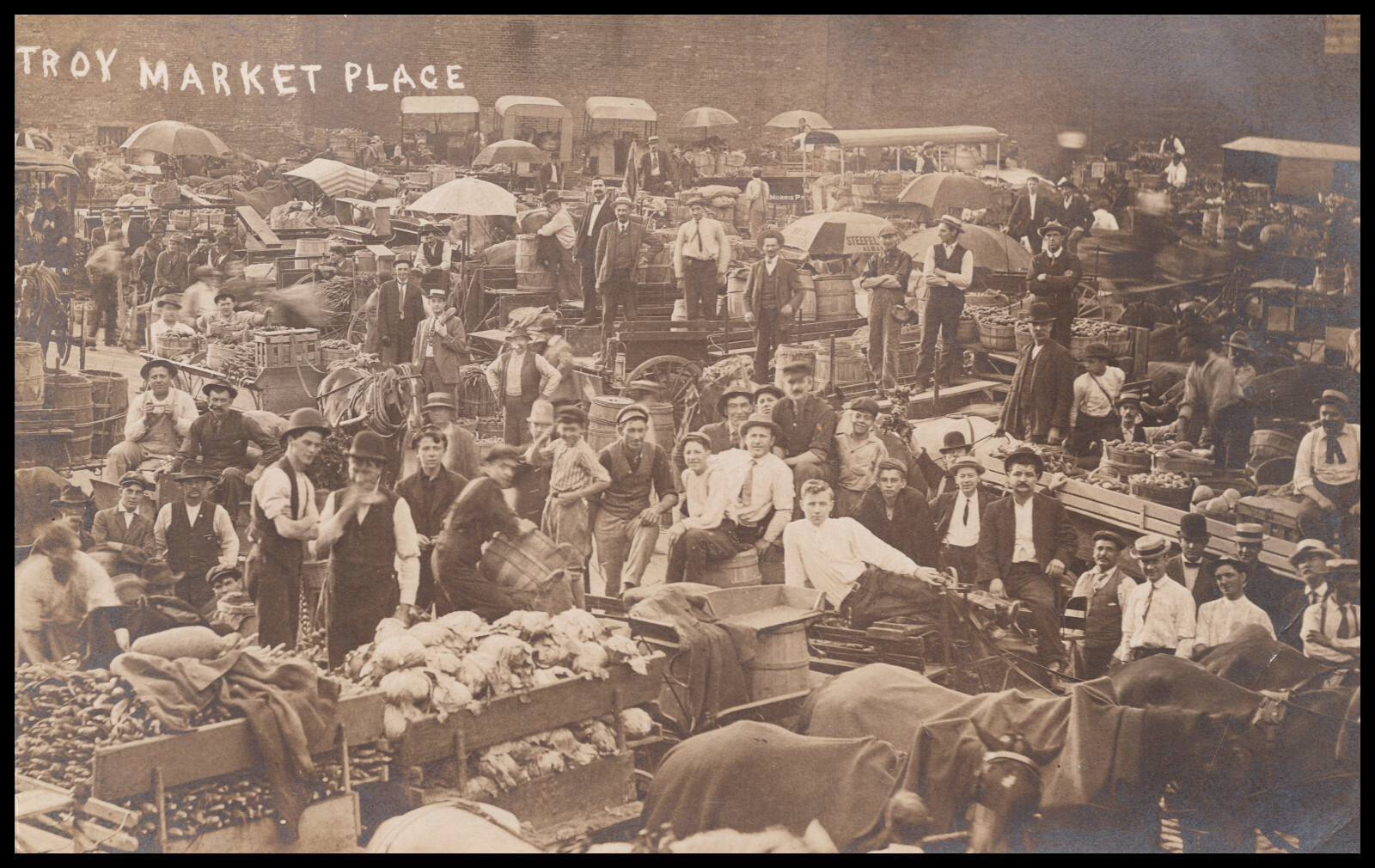 Troy New York Market Place Farmers' Market Real Photo Postcard