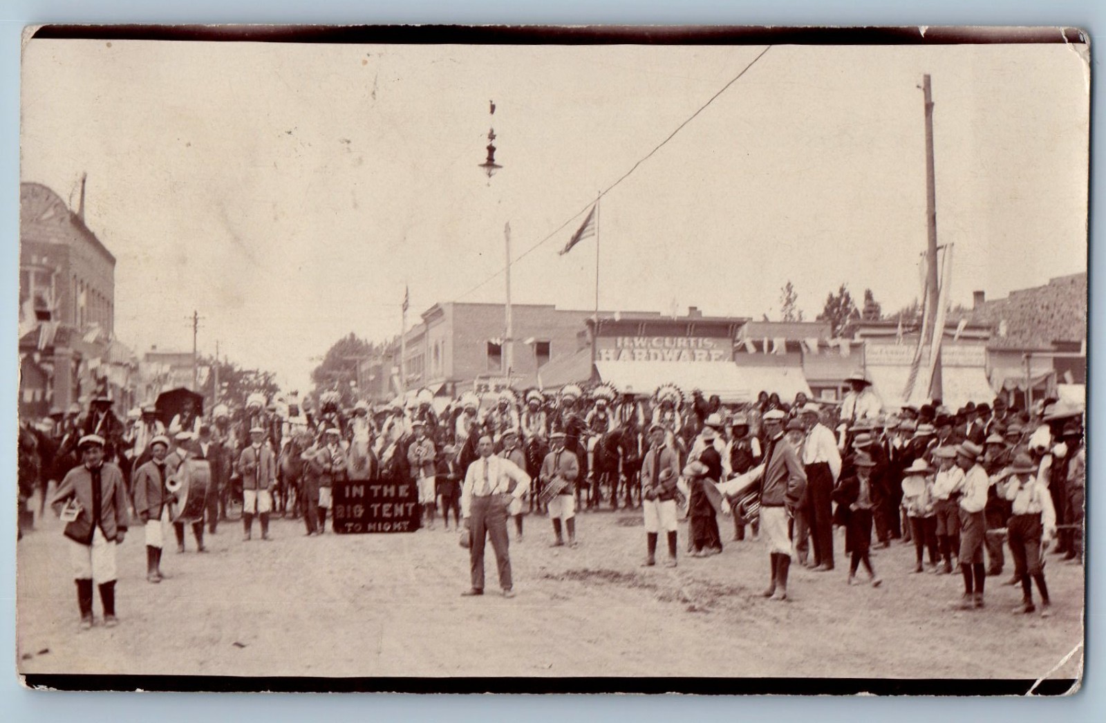 Blackfoot Idaho 4th Of July Main Street Indians Hardware 1910 Real Photo Postcard