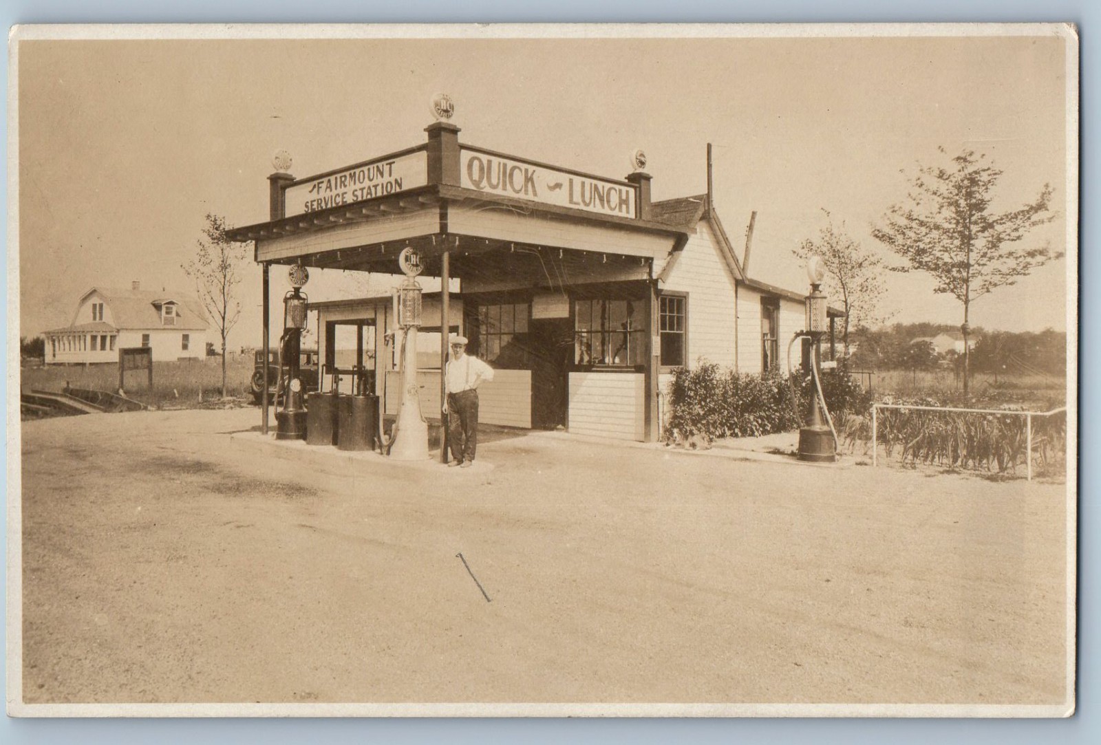 Fairmount Service Gas Station Quick Lunch 1905 Real Photo Postcard
