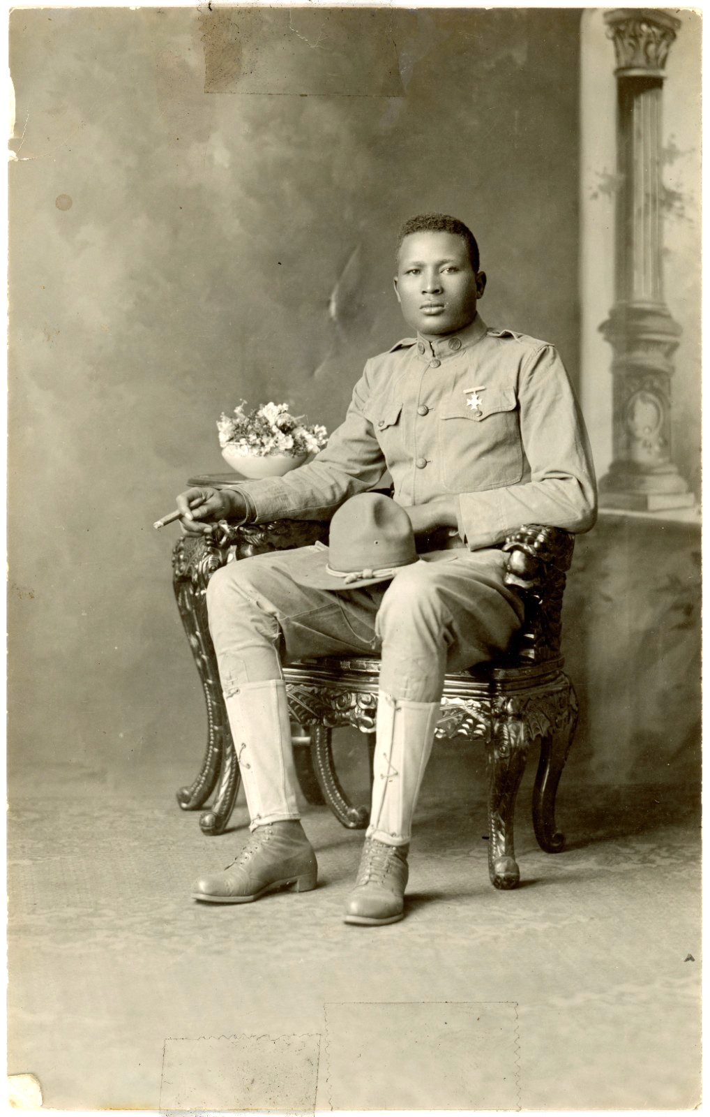 World War 1 African American U.S. Army Soldier 25th Infantry Company D Buffalo Soldier Real Photo Postcard