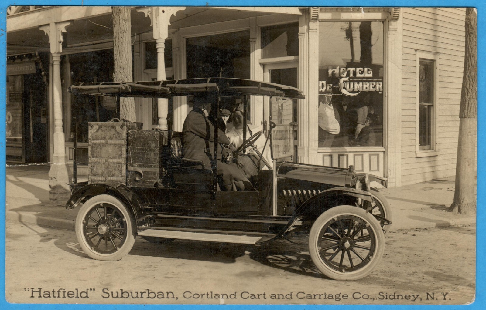 Sidney New York Hotel DeCumber With Hatfield Suburban Cortland Cart Carriage Real Photo Postcard