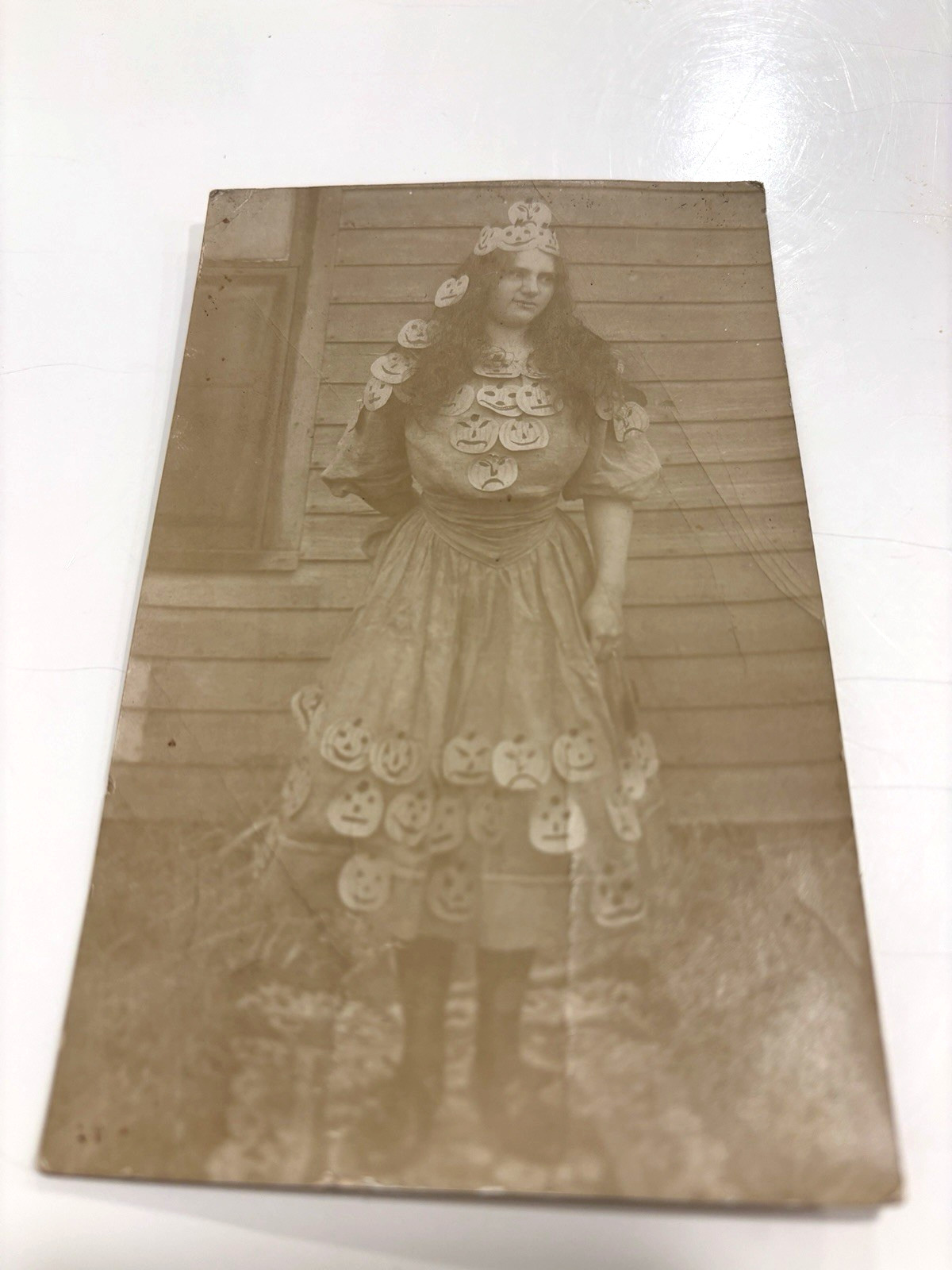 Woman In Jack O Lantern Costume Halloween 1905–1915 Real Photo Postcard