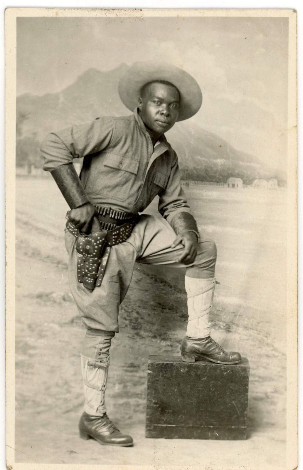 African American Cowboy Studio Portrait Western Gun Belt 1908–1915 Real Photo Postcard