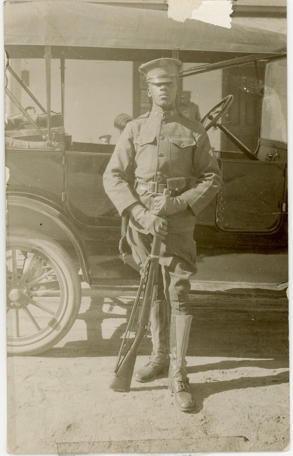 African American Soldier 10th Infantry Company B World War 1 Real Photo Postcard with Rifle Auto