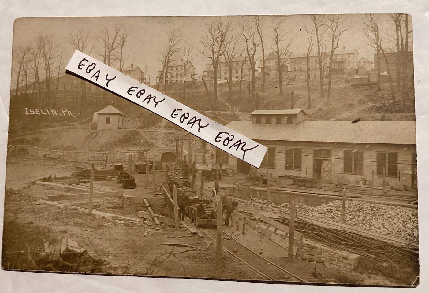 Iselin Pennsylvania Coal Mine Miners Coal Cars Houses Real Photo Postcard