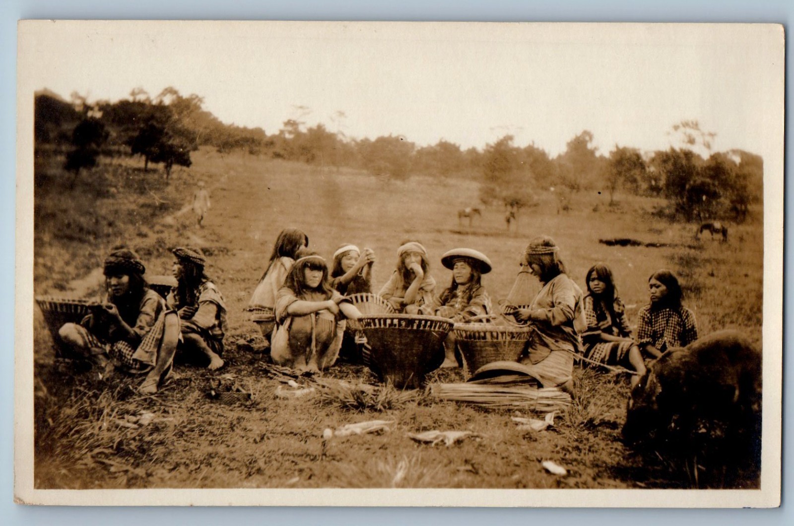 Baguio City Philippines Igorote Making Basket Real Photo Postcard