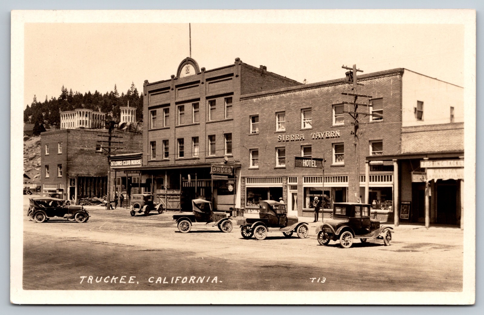 Truckee California Nevada County Tahoe Sierra Tavern Hotel Drugs Meat Real Photo Postcard