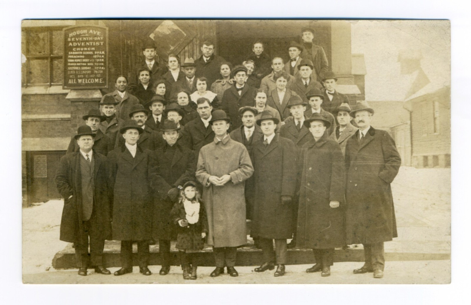 Cleveland Ohio 5708 Hough Avenue Adventist Church With People And Snow Real Photo Postcard