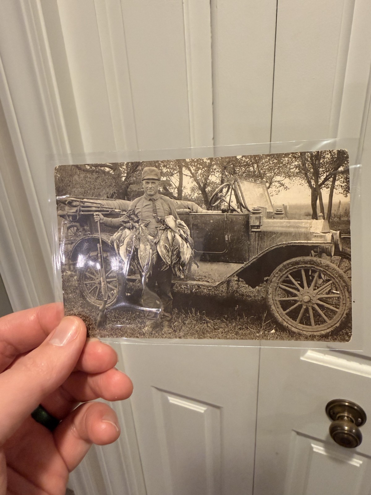 Duck Hunters Shotguns Mallards Automobile Real Photo Postcard