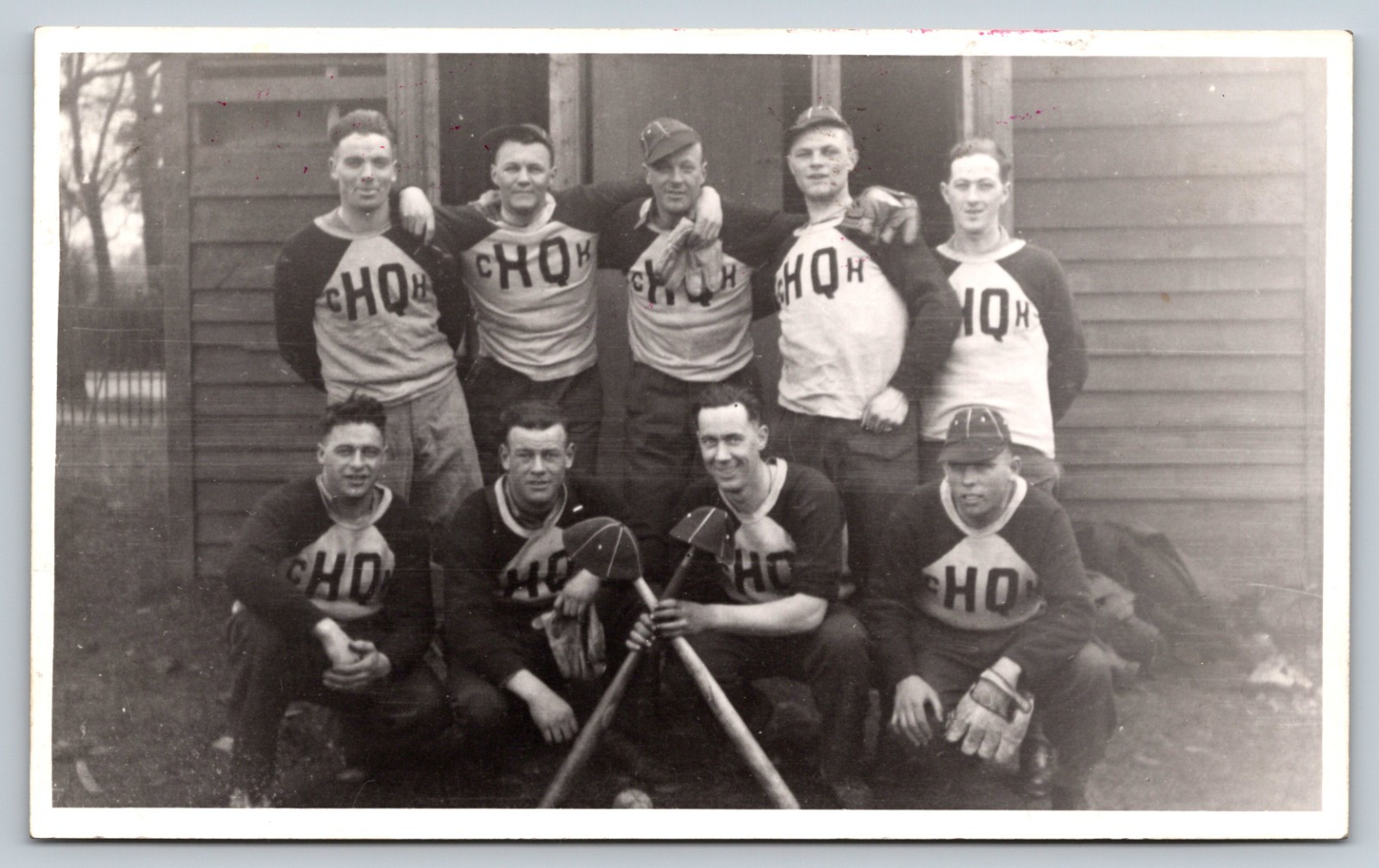 Scottish Highlanders CHQH Soldiers Baseball Team 1936 Real Photo Postcard With Caps Bats