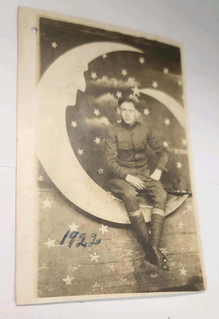 World War 1 Military Sowards on Crescent Moon Novelty 1922 Real Photo Postcard