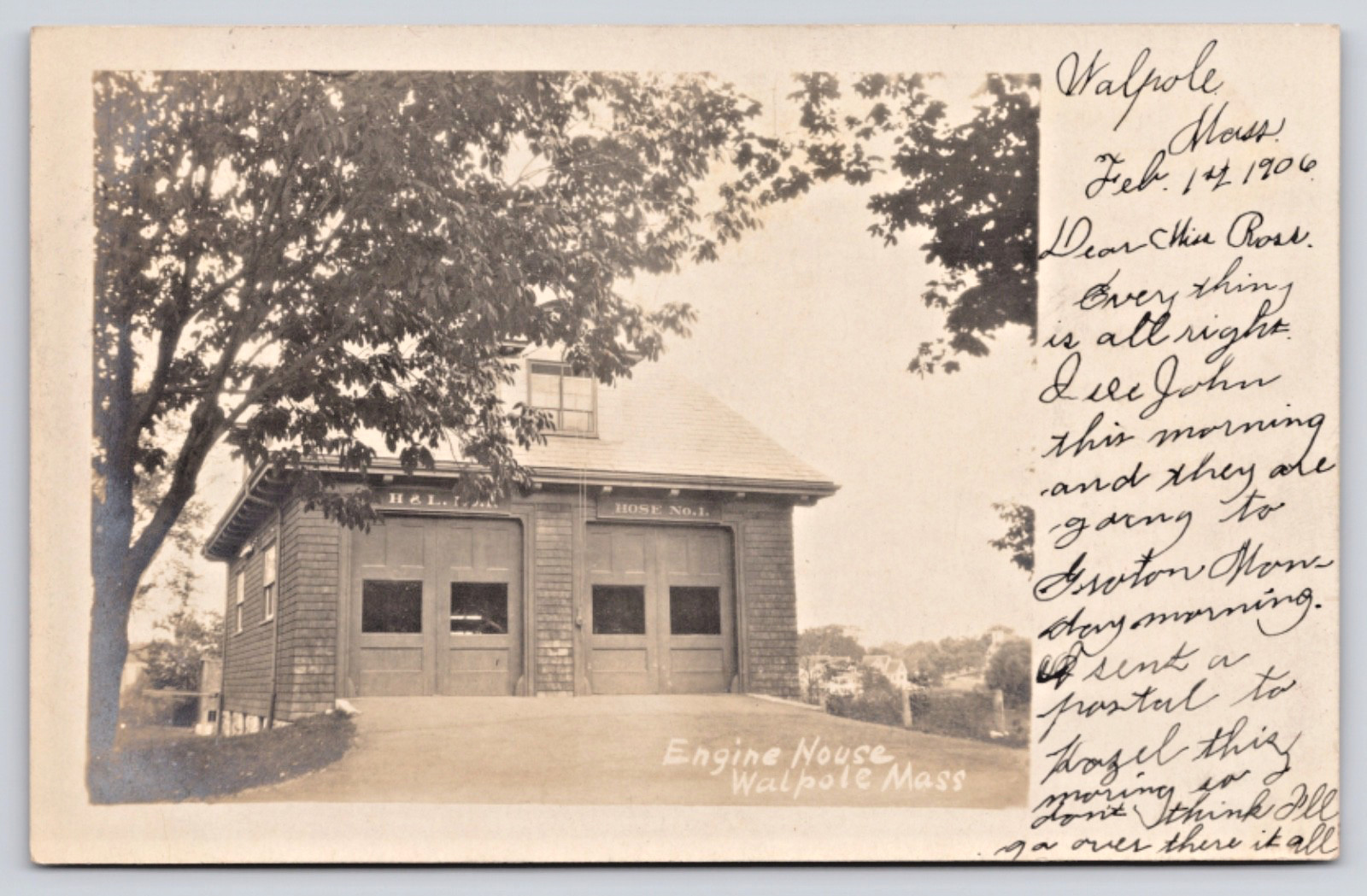 Walpole Massachusetts Fire Engine House Hose No. 1 Truck 1906 Real Photo Postcard