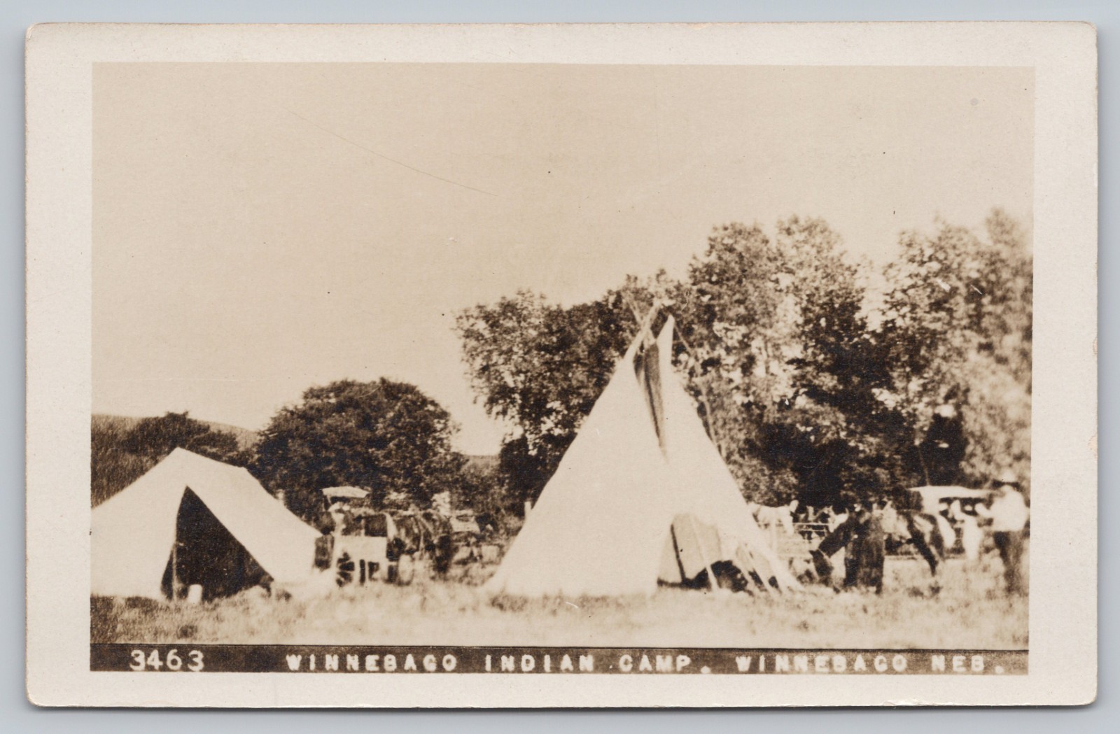 Winnebago Nebraska Native American Indian Camp Tepee Olson Real Photo Postcard