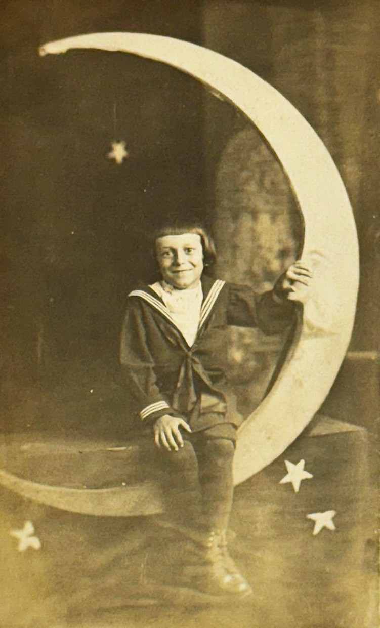 Child Sailor's Uniform Cut-Out Paper Moon Real Photo Postcard